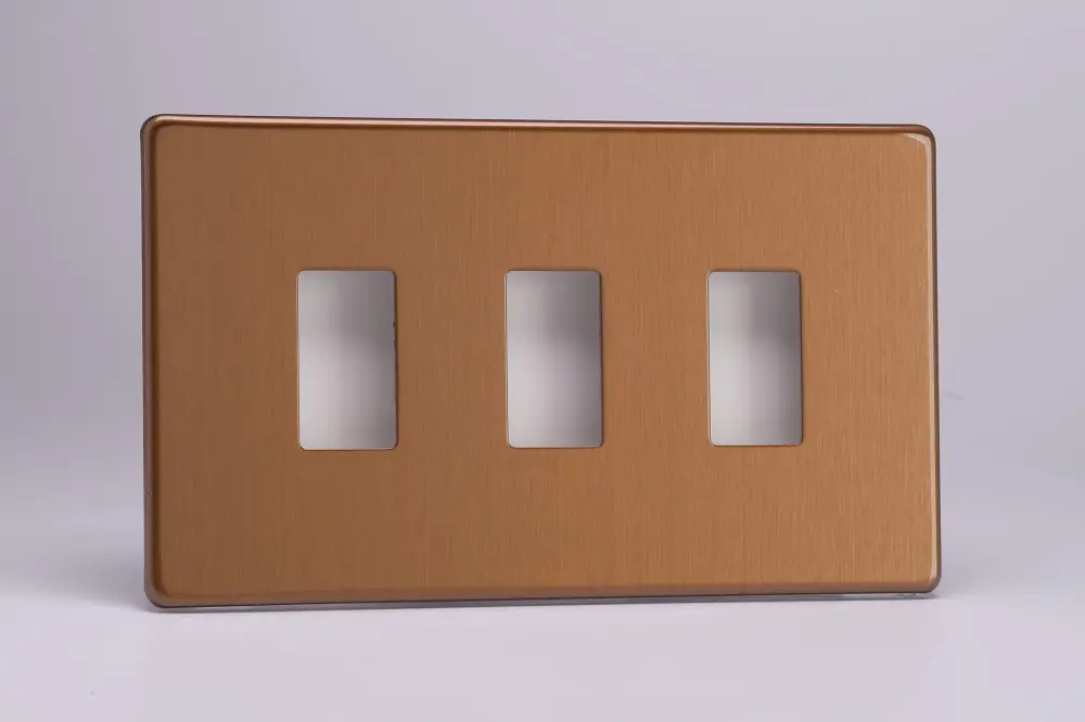 Varilight XDYPGY3S.BZ Screwless Soft-touch Bronze 3 Gang PowerGrid Plate (Twin Plate)