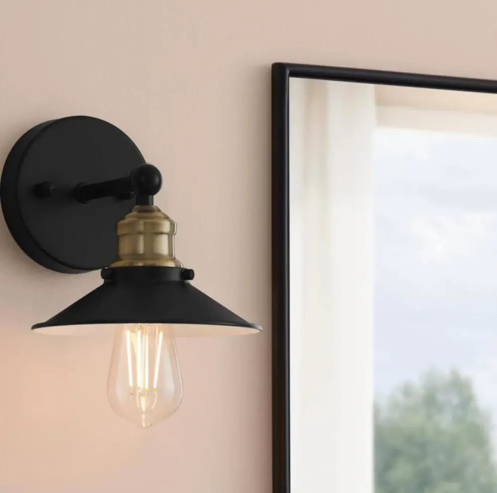 1-Light Black and Brass Wall Sconce Buoyant Fixture Metal Shade (ETL Certified)