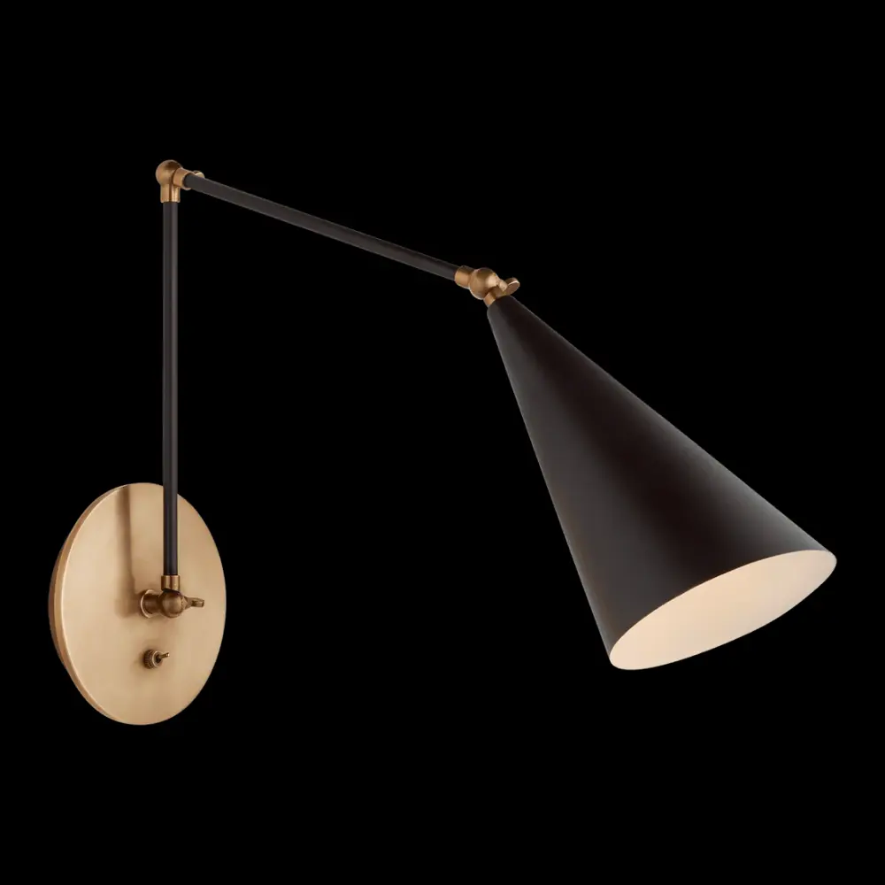 Clemente Double Arm Library Sconce - Black & Antique Brass
