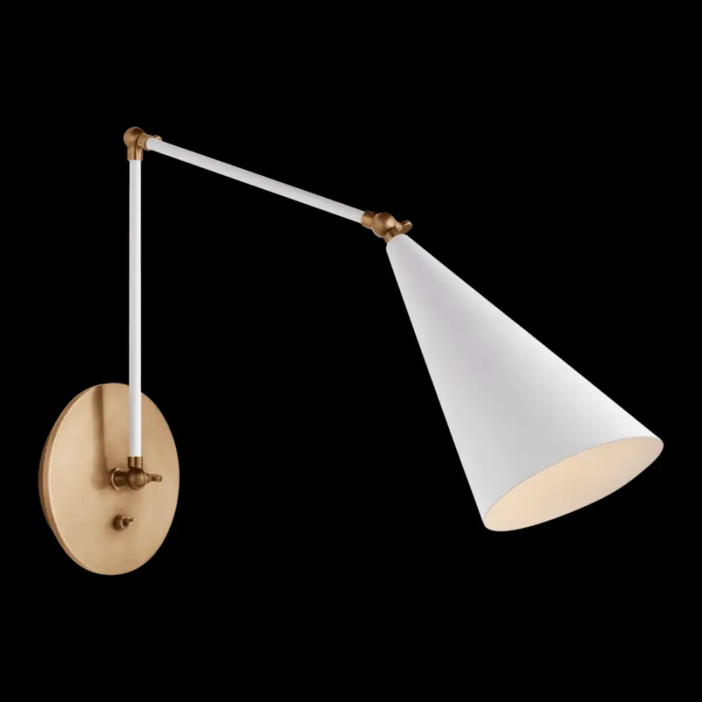 Clemente Double Arm Library Sconce - White & Antique Warm alloy