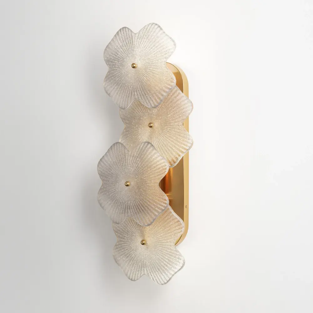 Nova 3 - Light 𝟭𝟵.𝟱-𝗜𝗡𝗖𝗛 𝗪 Dimmable Steel Brass Etl Wall Sconces Petal-shaped Glass #48003
