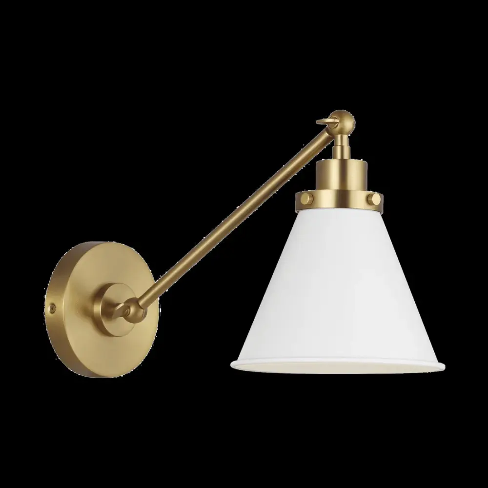 Rustic Farmhouse Wellfleet Single Arm Cone Task Sconce - Matte White & Burnished Brass Soft-touch White