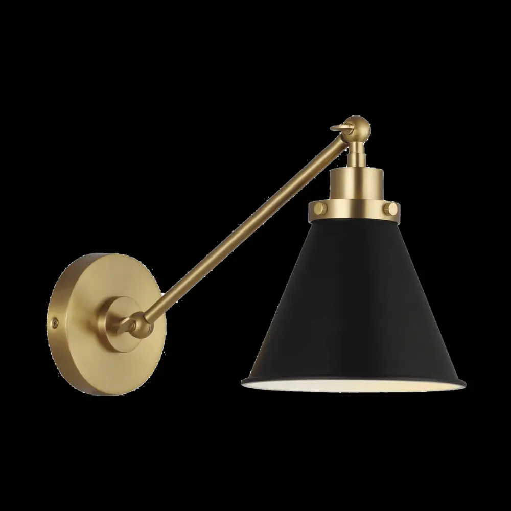 Wellfleet Single Arm Cone Task Sconce - Midnight Black & Burnished Brass Matte Charcoal