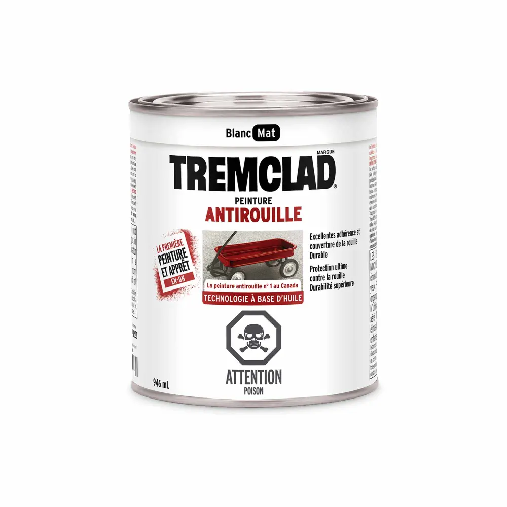 Tremclad Alkyd Rust Paint Flat Alabaster, 946 ml