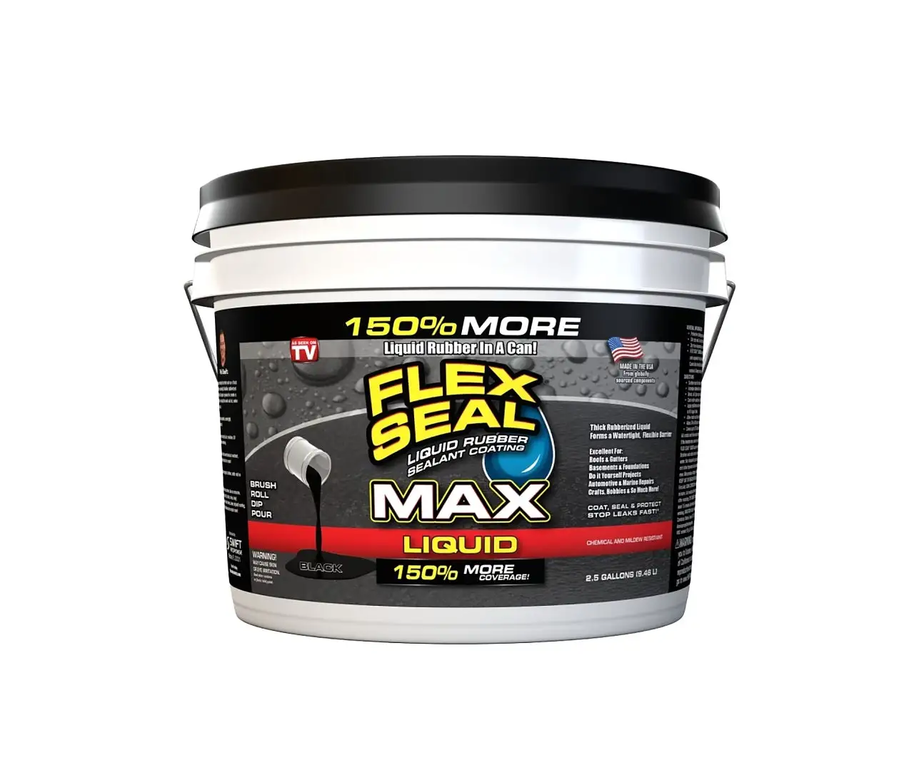 Flex Seal LFSMAXBLK02 Rubberized Coating Black 2.5 Gallon Waterproof Sealant