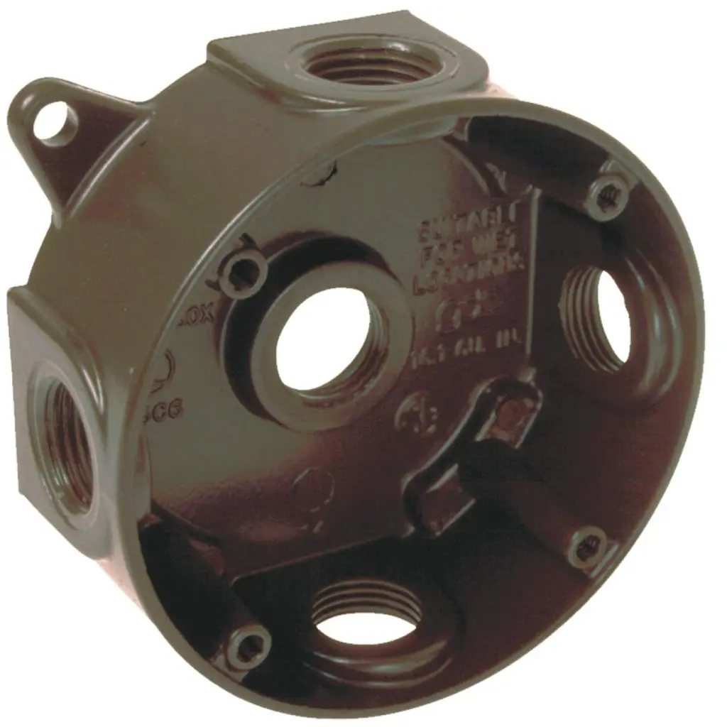 Bell 4-Inch 5-Outlet Bronze Weatherproof Outdoor Round Box Carded