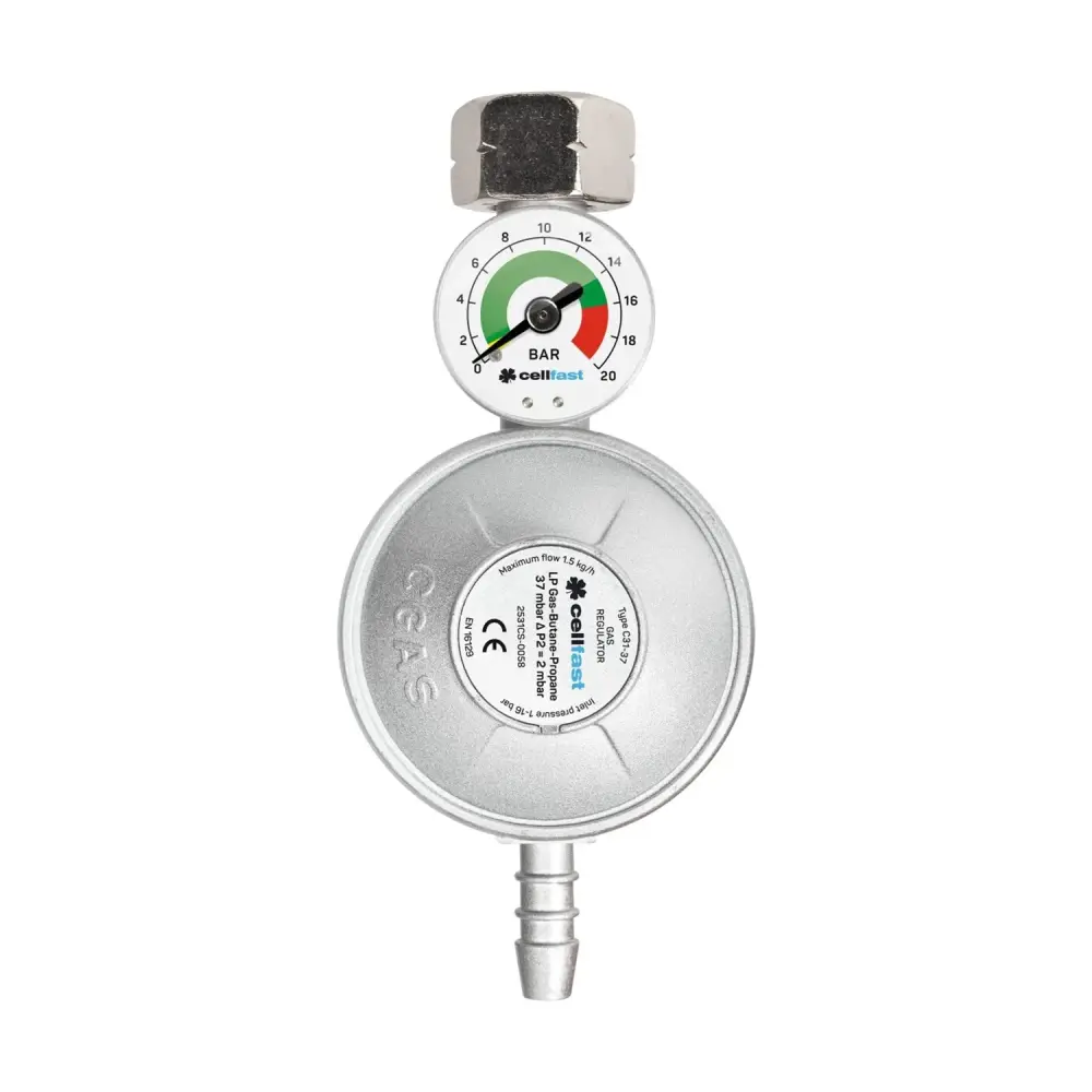 Cellfast 52-501 Gas Regulator LPG / Propane / Butane Gas Pressure Rducing Valve and Pressure Gauge G12