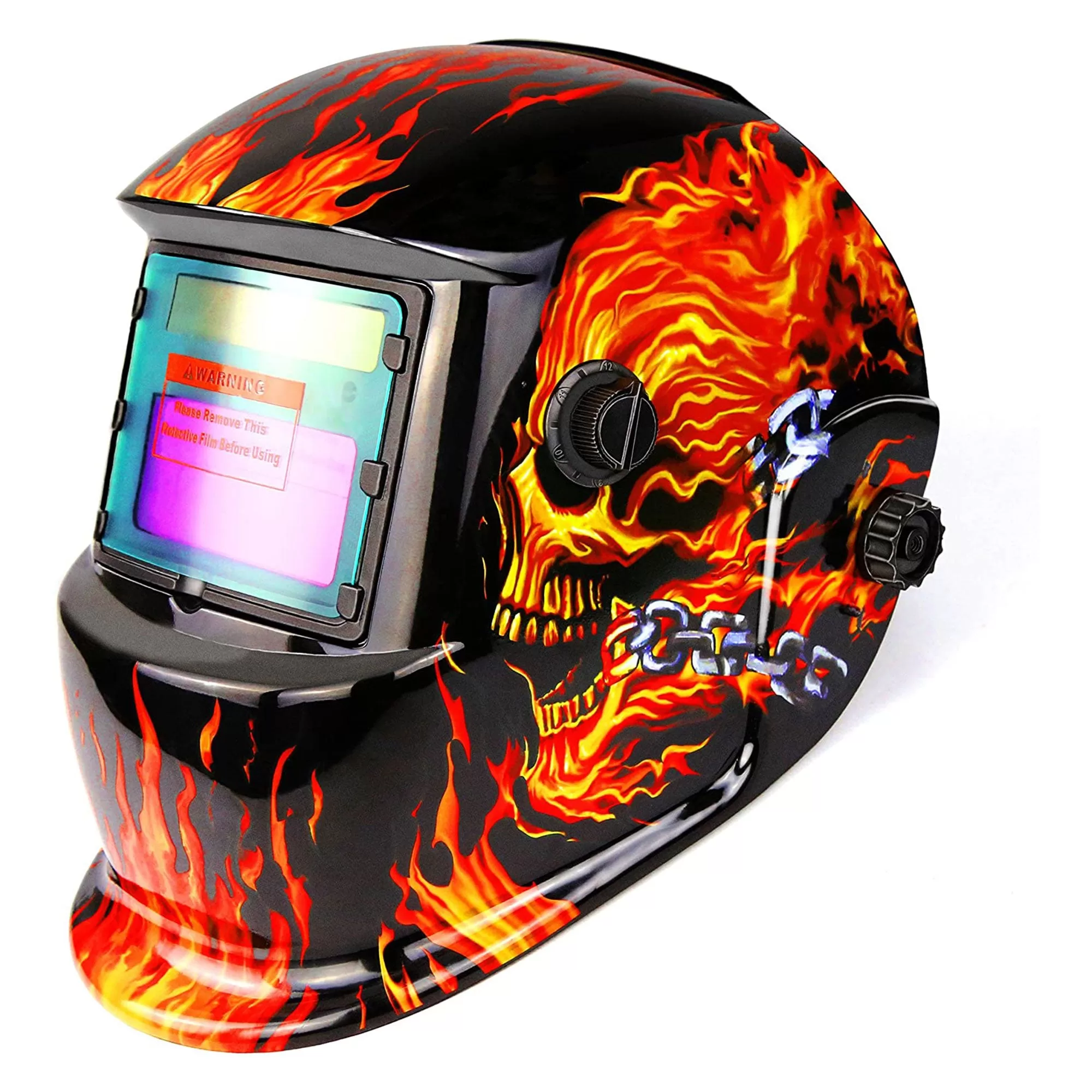 DEKOPRO Solar Powered Welding Helmet and Hood Adjustable Shade Black Skull