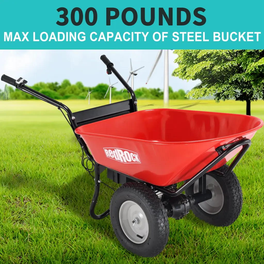 Electric Powered Wheelbarrow Functionality Cart 24V DC 180W AGM Battery 330L redrock