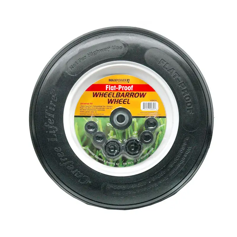 MaxPower Flat-Proof Polyurethane Ribbed Tubeless Wheelbarrow Wheel 14 Inch Diameter