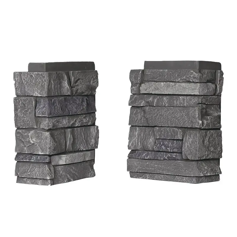 DuraKwik Stone 308VAC Siding Corner, 13 L, 10 W, 4 Plush, Interlocking Edge, Ledgestone Profile, Volcano Ash
