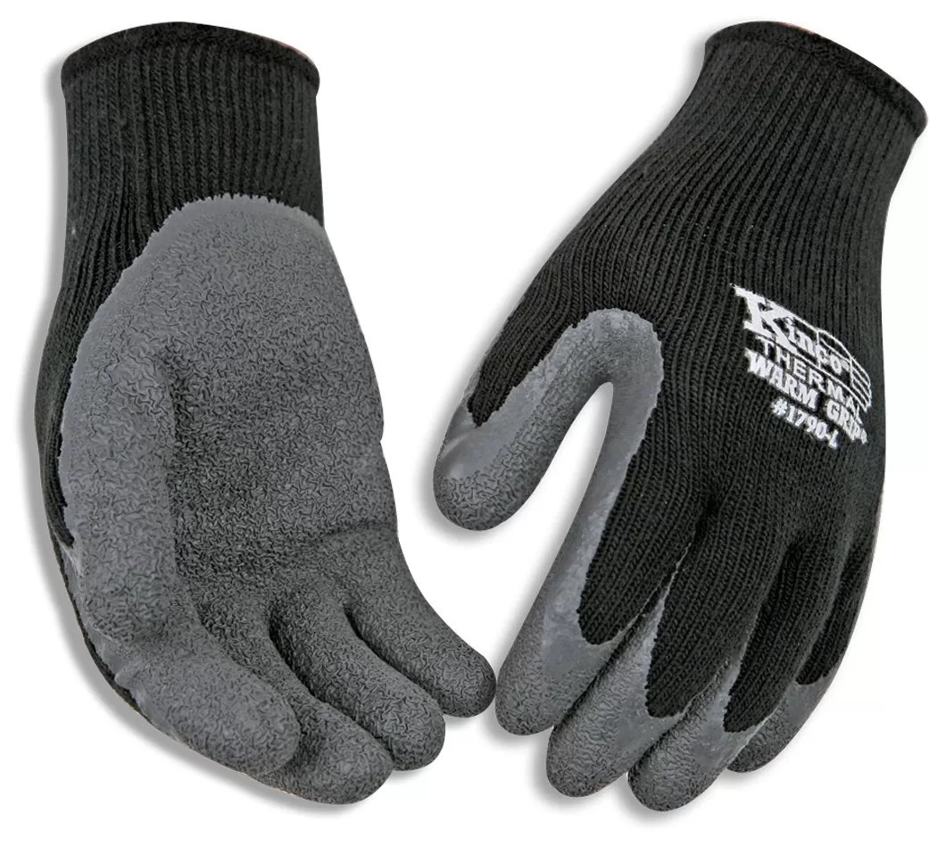 Kinco 1790-L Warm Grip Latex Coated Gloves Large Gray Cold Weather Work