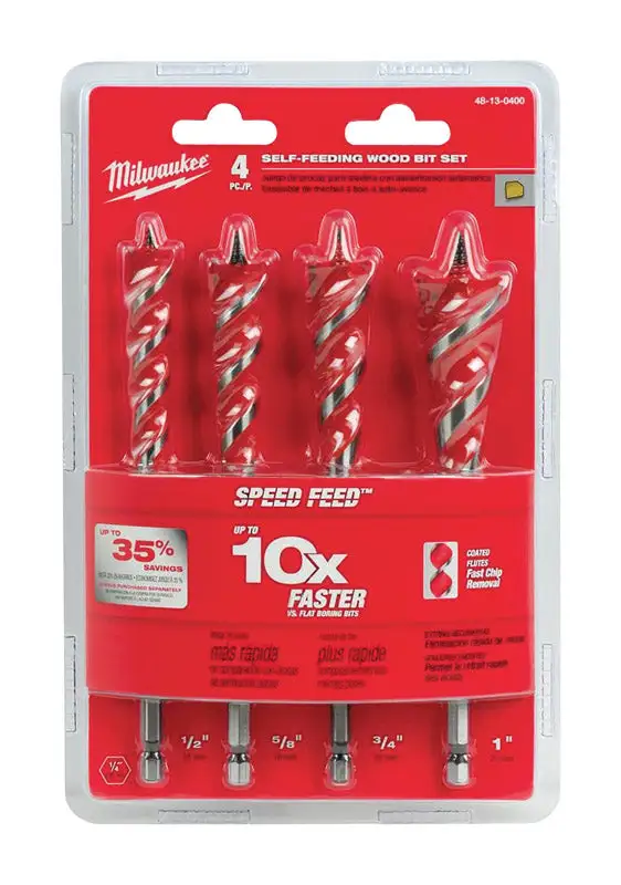 Milwaukee SPEED FEED 6-1/2 Inch L Steel Wood Bit Set Quick-Change Hex Shank 4 Piece