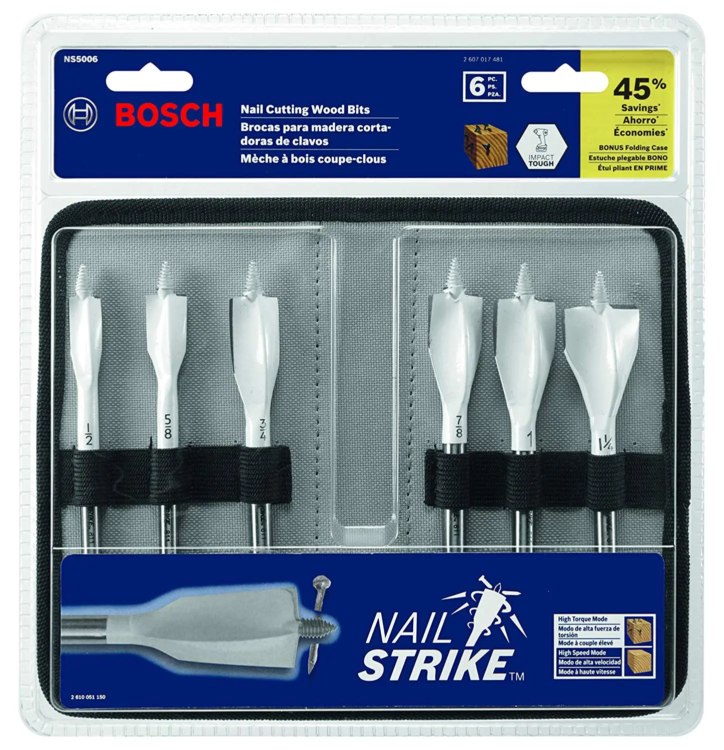 Bosch NS5006 Nail Strike Wood-Boring Bit Set 6-Piece Tough Nail Embedded Wood
