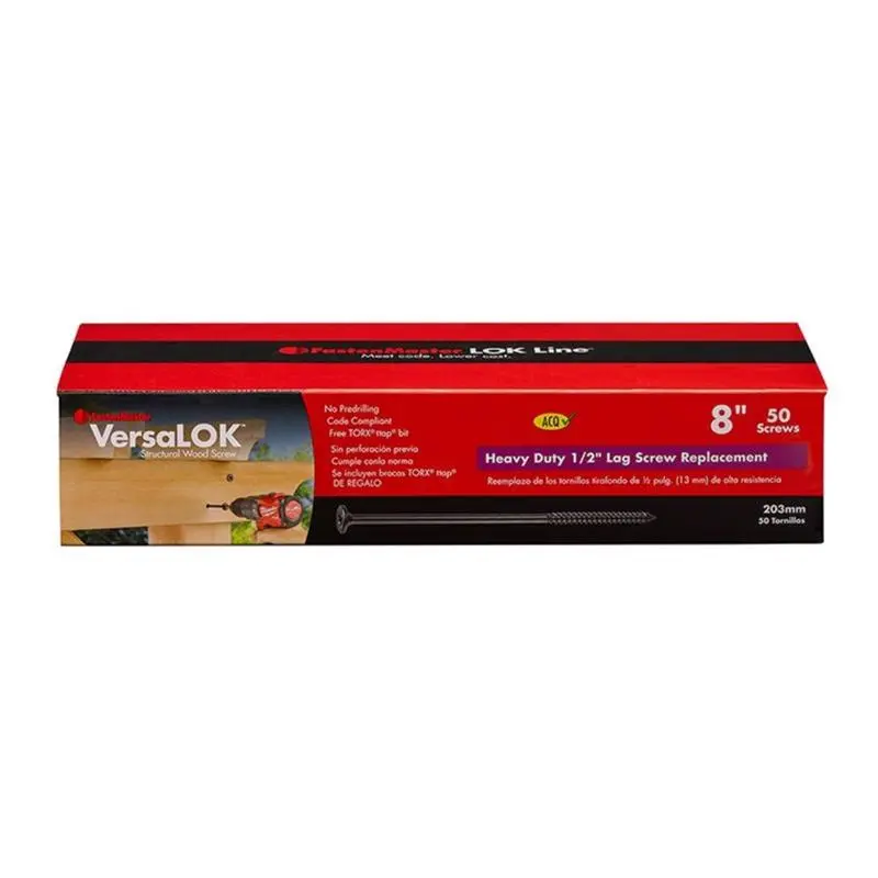 FastenMaster VersaLOK 8 Inch L Torx Ttap Galvanized Coarse Structural Wood Screws 50 Pack