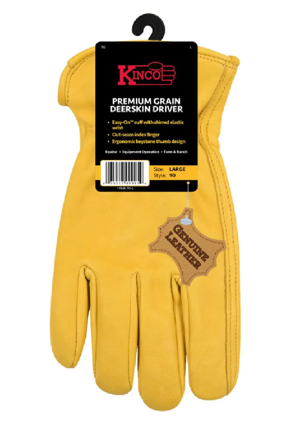 Kinco 90-L Grain Deerskin Leather Work & Ranch Gloves Large Comfortable Fit