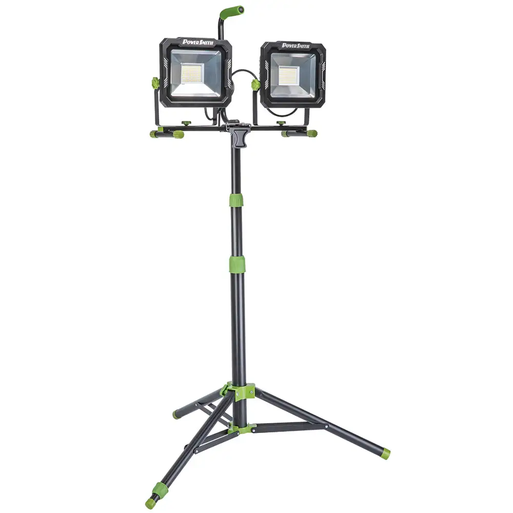 PowerSmith PWL2150TS Dual-Head LED Work Light Tripod 15000 Lumen High-Output Lighting Large Areas