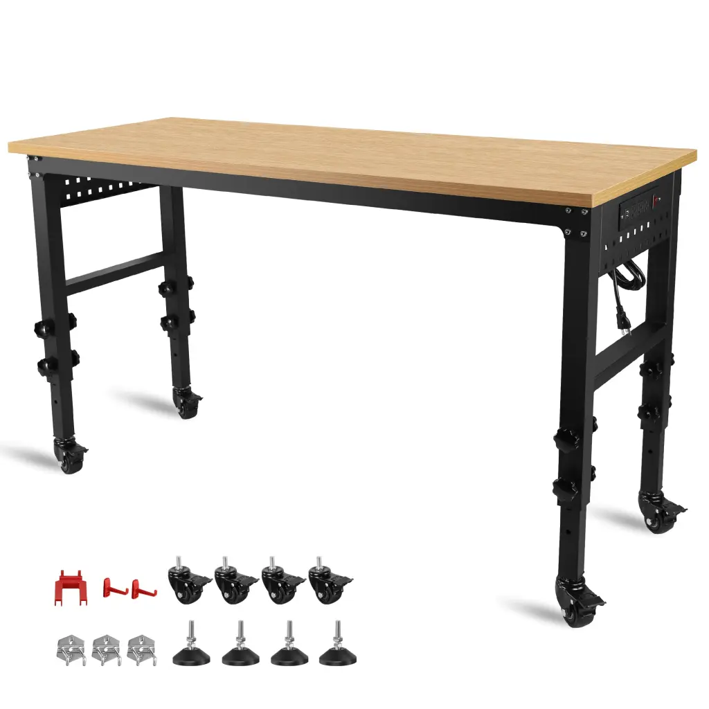 60 Inch Adjustable Workbench Rolling Wheels and Power Outlets ys