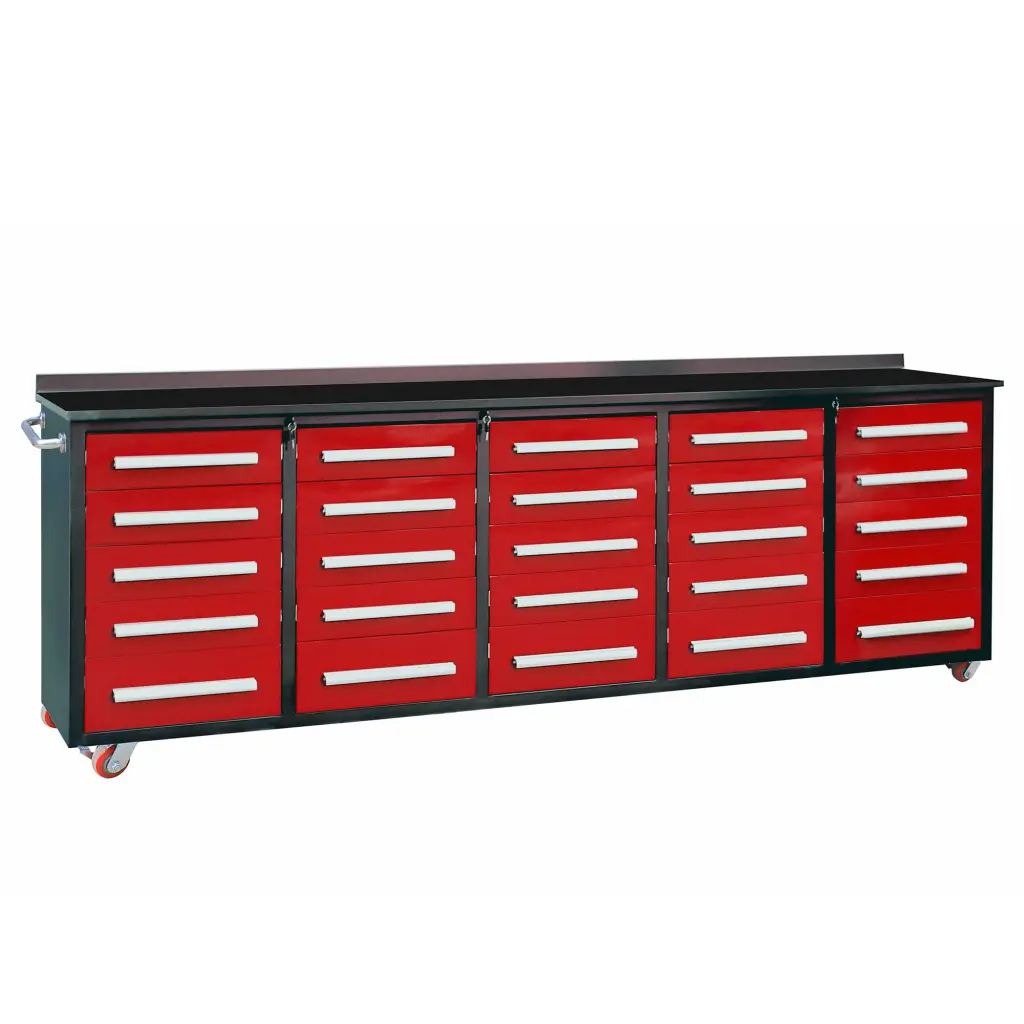 10Ft Workbench Storage Drawers 25 Drawers Red Alloy Metal Heavy Duty chery