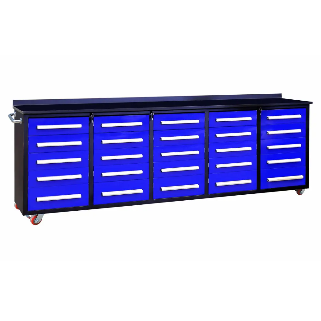 10 Foot Workbench 25 Storage Drawers Blue Alloy Metal chery