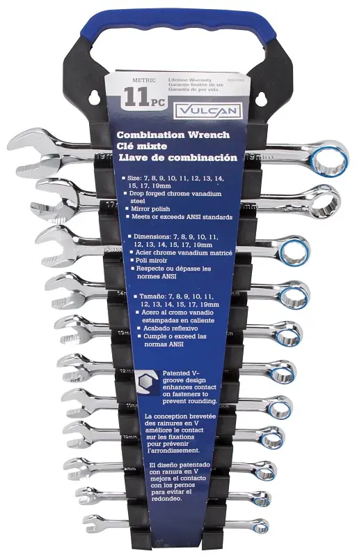 Vulcan TR-H1101 Wrench Set, 11-Piece, CRV, Chrome, Platinum, Specifications: Drop Forged