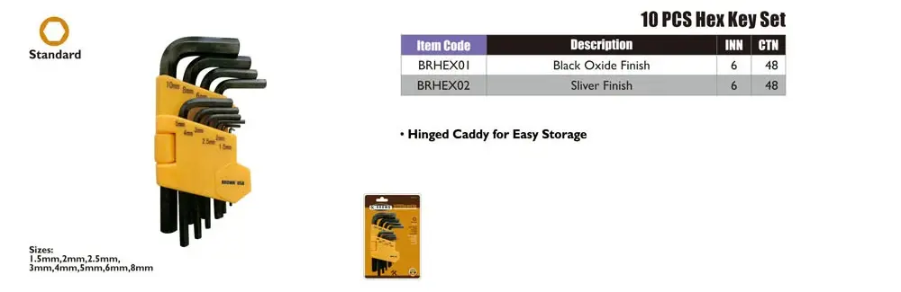 Brown 10pc Hex Key Set Jet-black Oxide BRHEX01